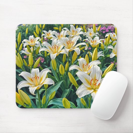 White Lilies Mouse Pad Muismat (Met muis)