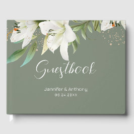 White Lilies Smokey Green Background Gastenboek