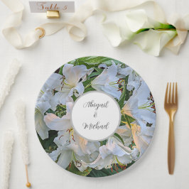 White Lilies Wedding Couple Names Floral Papieren Bordje
