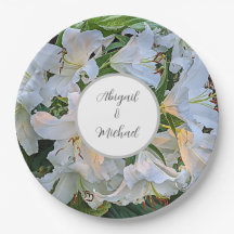 White Lilies Wedding Couple Names Floral