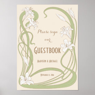 White Lilies Wedding Guestbook Sign Poster