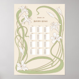 White Lilies Wedding Seating Chart 12 Tables Poster
