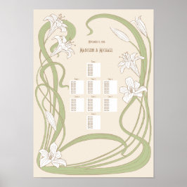 White Lilies Wedding Seating Chart 8 Tables Poster