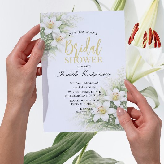White Lilium Elegant Bridal Shower Floral Kaart