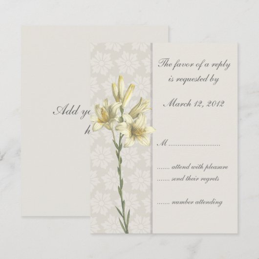 White Lillies Floral Wedding Invitation RSVP (Voorkant / Achterkant)