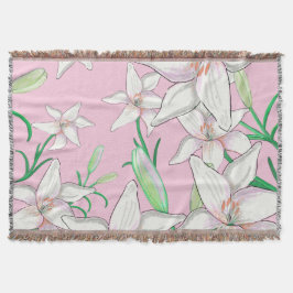 White Lillies on Pink Background Illustration Deken