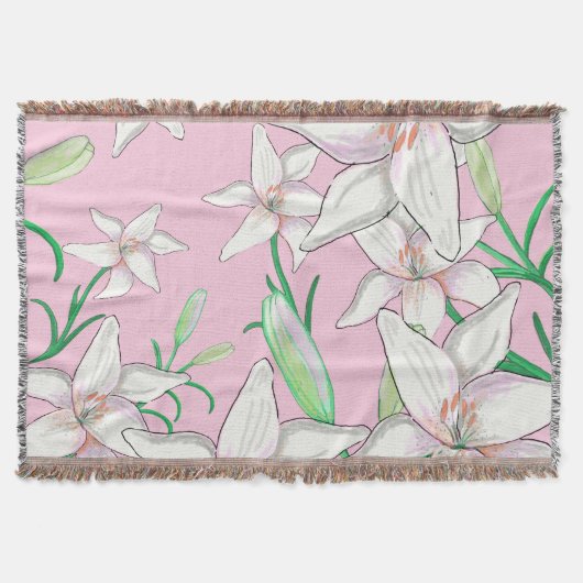White Lillies on Pink Background Illustration Deken (Voorkant)