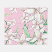 White Lillies on Pink Background Illustration Fleece Deken (Voorkant (Horizontaal))