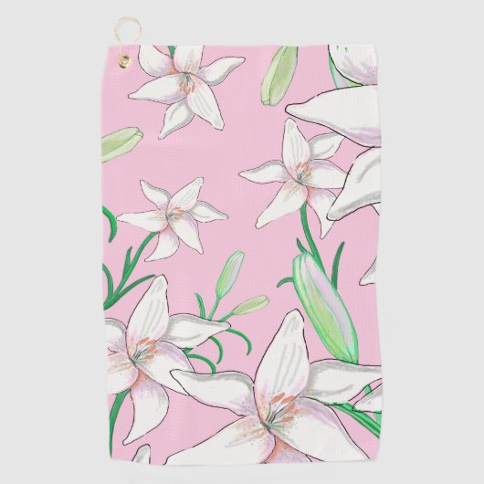 White Lillies on Pink Background Illustration Golfhanddoek (Voorkant)