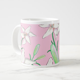 White Lillies on Pink Background Illustration Grote Koffiekop