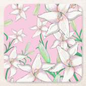White Lillies on Pink Background Illustration Kartonnen Onderzetters (Voorkant)