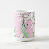 White Lillies on Pink Background Illustration Koffiemok (Center)