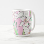 White Lillies on Pink Background Illustration Koffiemok (Voorkant rechts)