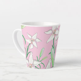 White Lillies on Pink Background Illustration Latte Mok