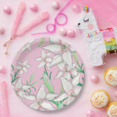 White Lillies on Pink Background Illustration Papieren Bordje (Feest)