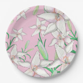 White Lillies on Pink Background Illustration Papieren Bordje (Voorkant)