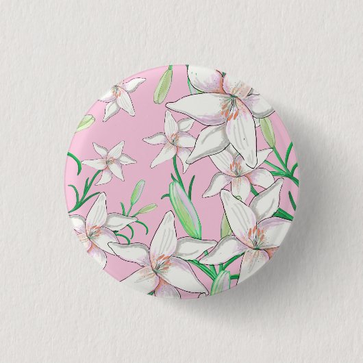 White Lillies on Pink Background Illustration Ronde Button 3,2 Cm (Voorkant)
