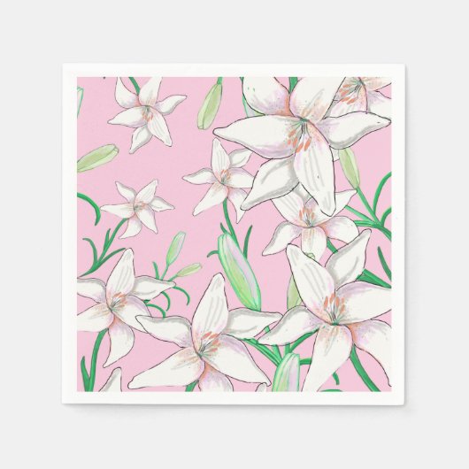 White Lillies on Pink Background Illustration Servet (Voorkant)