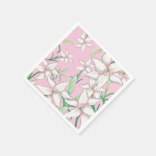 White Lillies on Pink Background Illustration Servet (Hoek)