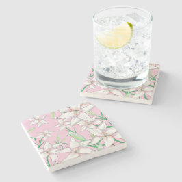 White Lillies on Pink Background Illustration Stenen Onderzetter