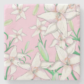 White Lillies on Pink Background Illustration Stenen Onderzetter (Voorkant)