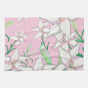 White Lillies on Pink Background Illustration Theedoek