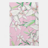 White Lillies on Pink Background Illustration Theedoek (Verticaal)