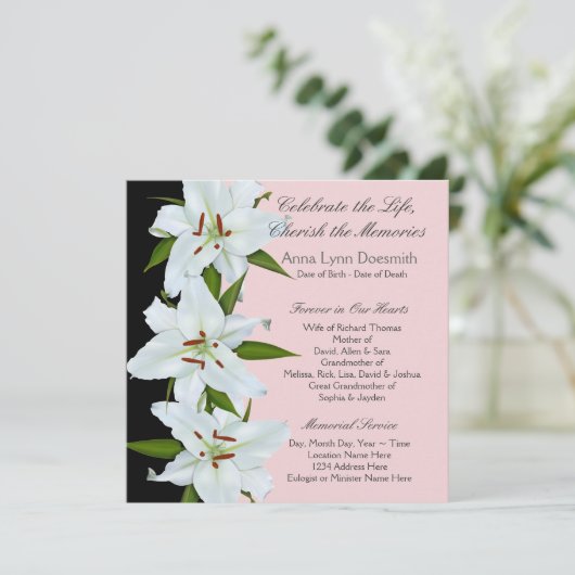 White Lily begrafenisaankondigingen Kaart (Staand voorkant)