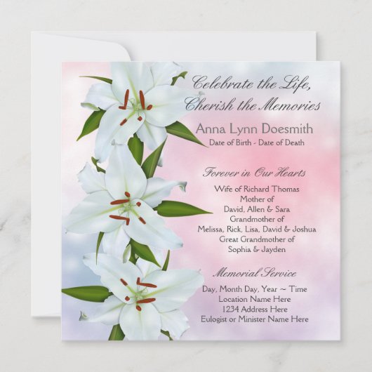 White Lily begrafenisaankondigingen Kaart (Voorkant)