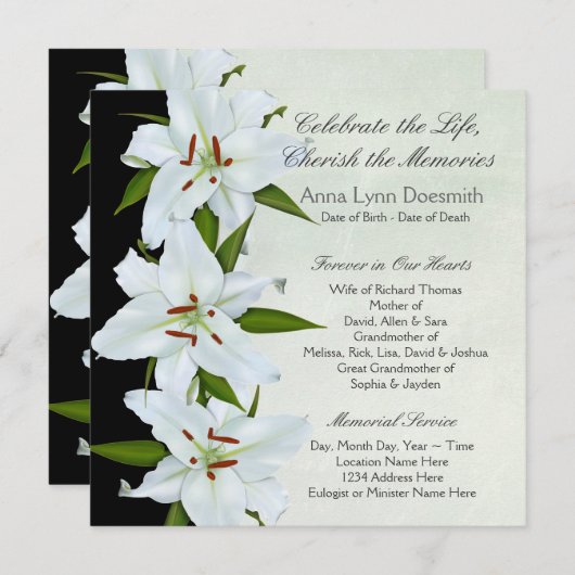 White Lily begrafenisaankondigingen Kaart (Voorkant / Achterkant)