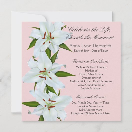 White Lily begrafenisaankondigingen Kaart (Voorkant)
