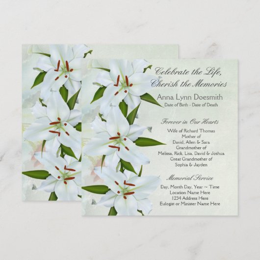 White Lily begrafenisaankondigingen Kaart (Voorkant / Achterkant)