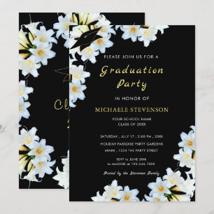 White Lily Black Afstuderen Invitation Sjabloon