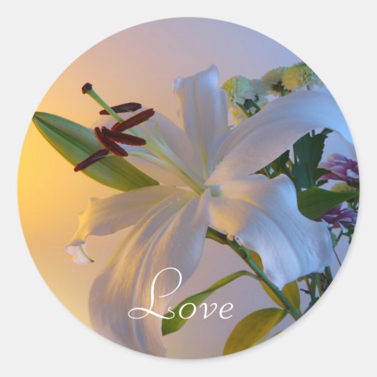 White Lily, bloem. Ronde Sticker (Voorkant)