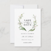 White Lily Botanical Floral Save the Date Photo Aankondiging (Voorkant)