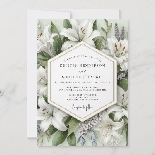 White Lily Botanical Romance Wedding Kaart (Voorkant)