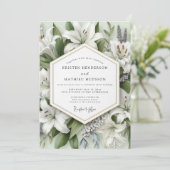 White Lily Botanical Romance Wedding Kaart (Staand voorkant)