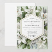 White Lily Botanical Romance Wedding Kaart (Voorkant / Achterkant)