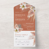 White Lily Floral Earthy Pampas Terracotta Wedding All In One Uitnodiging (Binnen)