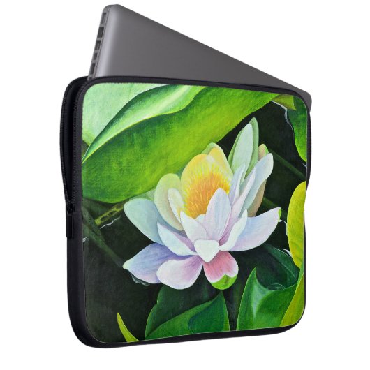 White Lily Floral Laptop Sleeve (Voorkant Rechts)
