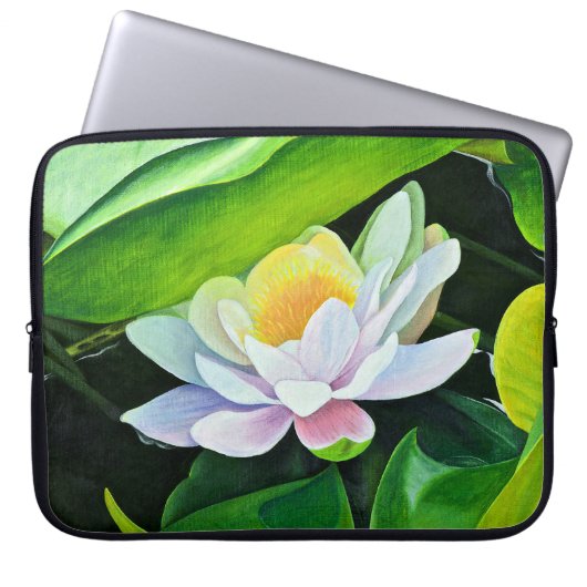 White Lily Floral Laptop Sleeve (Voorkant)