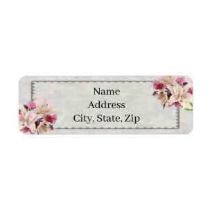 White Lily Floral Marble Wedding Adresetiketten Etiket