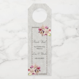 White Lily Floral Marble Wedding Bottle Hangers