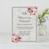 White Lily Floral Marble Wedding Bridesmaid Kaart (Staand voorkant)