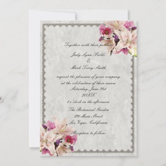 White Lily Floral Marble Wedding Invitations Kaart (Voorkant)