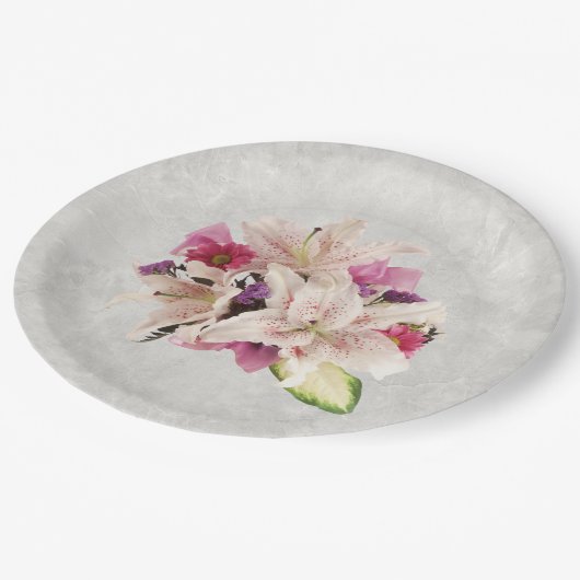 White Lily Floral Marble Wedding Paper Bord (Gekanteld)