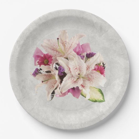 White Lily Floral Marble Wedding Paper Bord (Voorkant)