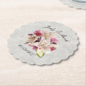 White Lily Floral Marble Wedding Paper Onderzetter (Gekanteld)