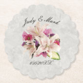 White Lily Floral Marble Wedding Paper Onderzetter (Voorkant)