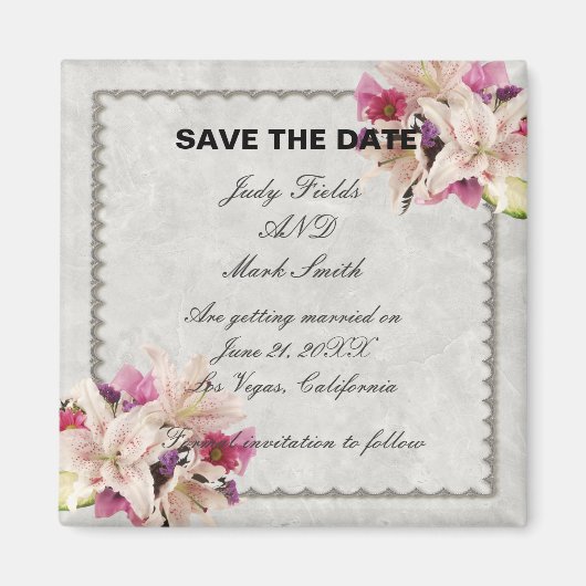 White Lily Floral Marble Wedding Save the Date Magneet (Voorkant)